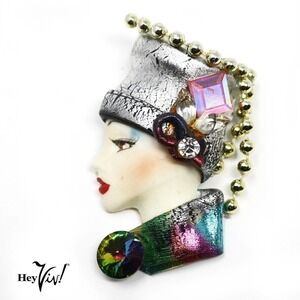 Vintage 80s Womans Profile Pin - Disco Era Fabulous Hat & Decoration - Hey Viv